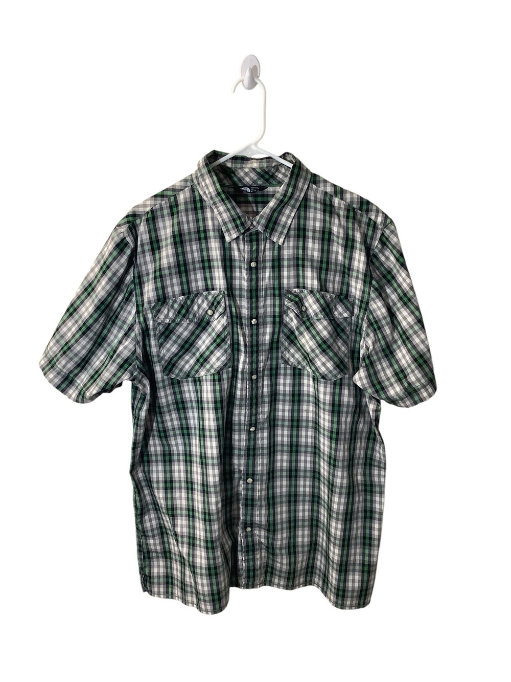 The North Face Men’s Green Plaid Short-Sleeve Button-Up Shirt